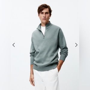 🍁Trend Alert🍁Massimo Dutti Mock neck with Zip Blue Cashmere Sweater XL/42